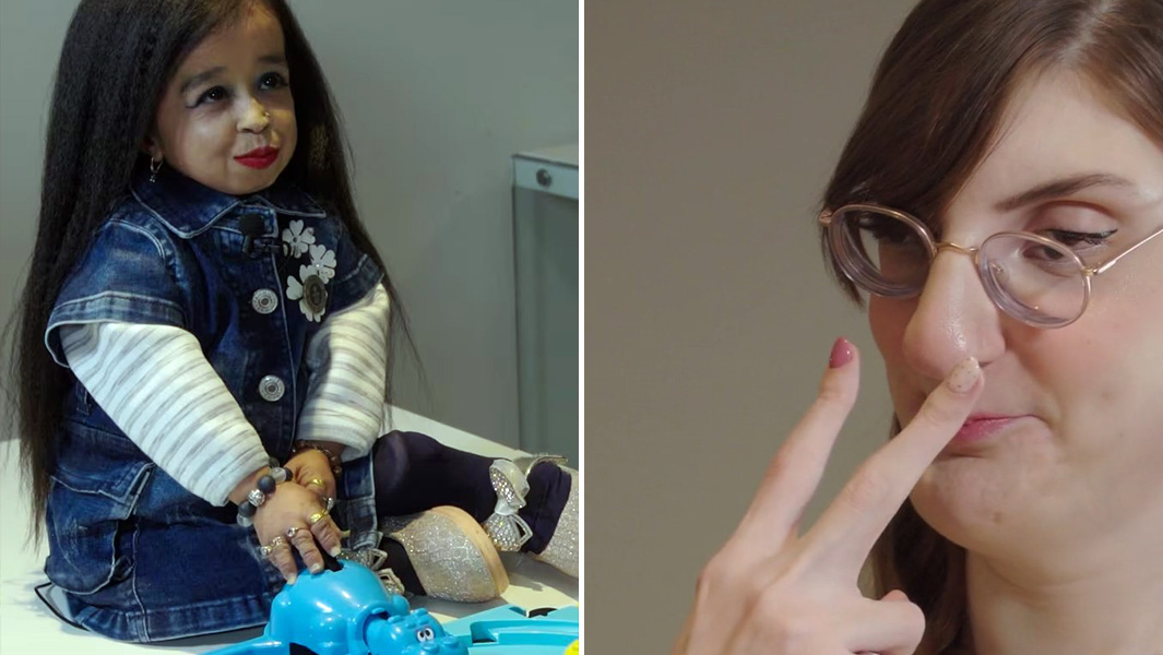 Split image of Jyoti and Rumeysa playing Hungry Hungry Hippos