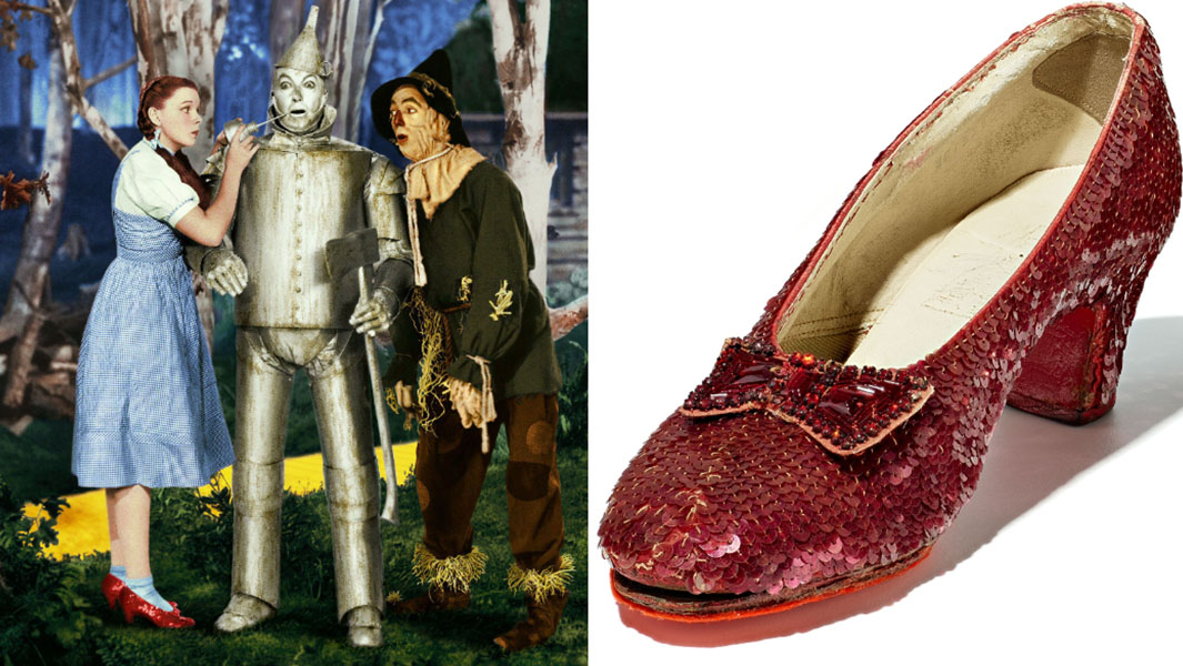 split image of wizard of oz and ruby slipper