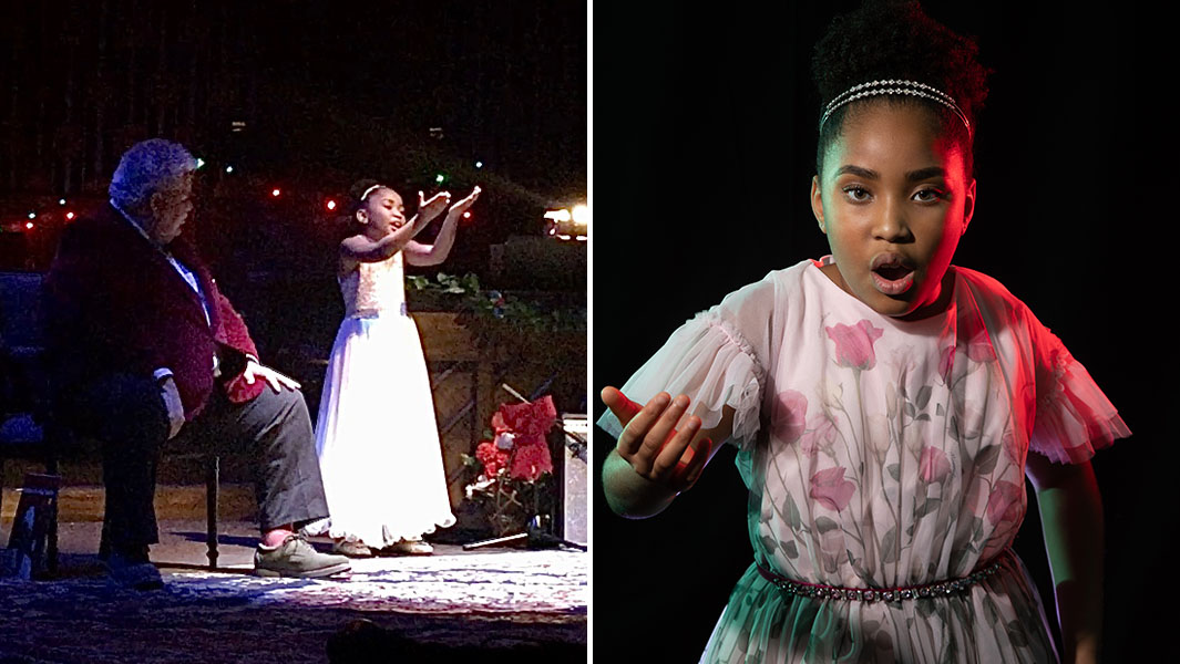 split image of Victory on stage and posing