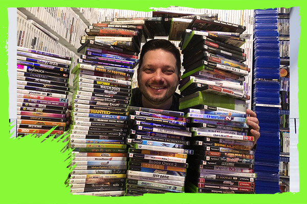 man with huge game collection