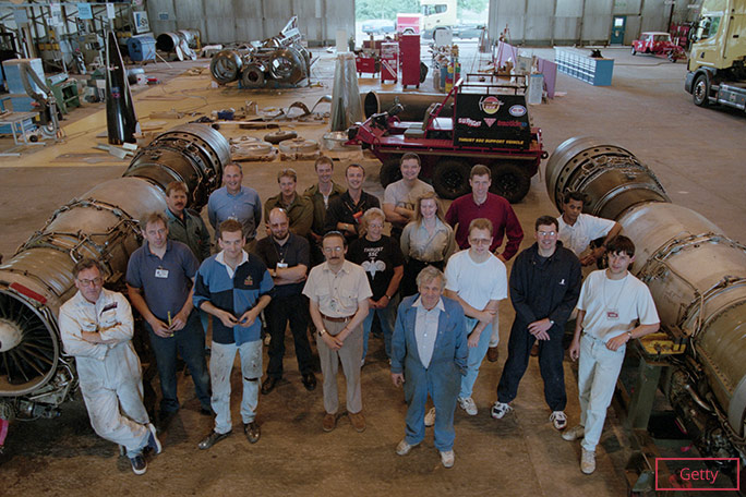 the thrust ssc engineering team between the cars two jet engines