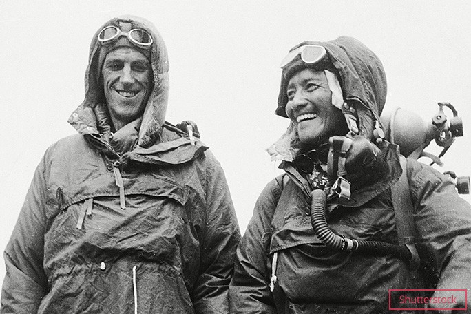Edmund Hillary and Tenzing Norgay scaling Everest in 1953