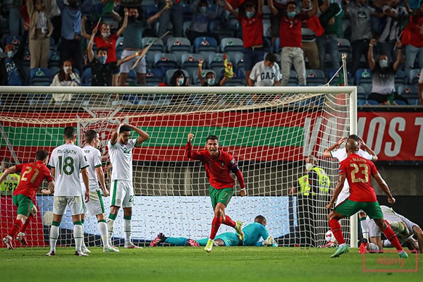 Ronaldo scoring a goal against Ireland