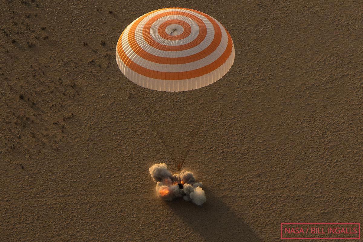 The Soyuz MS 04 spacecraft landing near Zhezkazgan in Kazakhstan
