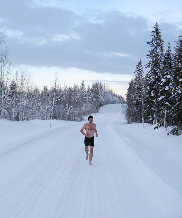 Wim Hof running barefoot